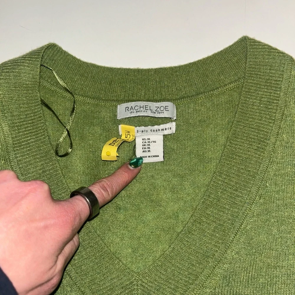 Rachel Zoe NWT 100% 2play cashmere sweater V-neck light green size extra large - Picture 2 of 8